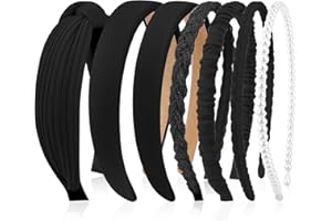 Kotkiddy Set di 7 cerchietti per capelli da donna, diversi modelli, fasce per capelli, in plastica, per ragazze e donne (nero)
