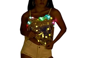 aifuu Novelty Women's LED Light Up Jacket Rave Stage Xmas Birthday Party Sequin Costume Halloween Fancy Dress Camp luminous clothing (Halter tops, Free size)