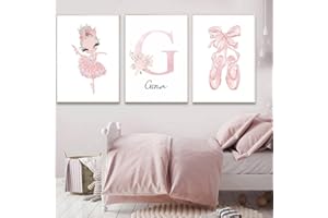YOUIHOM 3 Personalizzazione Nome Poster Bambina 30x40 Rosa Scarpe da Balletto Ragazza Ballerina Quadro Stampe Camera da Letto Soggiorno Quadretti Cameretta Neonato Dipinto su tela Decorazione senza Cornice