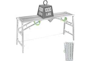 ‎BBTEQEKN BBTEQEKN Mehrzweck-Gerüstleiter aus Stahl, 160cm, Mehrzweckplattform, tragbare Werkbank für Heim und Technik, Tragkraft 453 kg