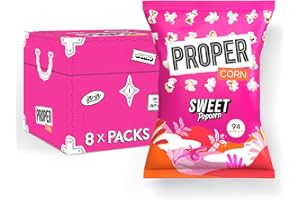 PROPER Popcorn, 90g Sharing Bag, Pack of 8, 94 kcal, Natural Flavourings, Vegan, Gluten-Free (Sweet Popcorn)