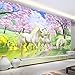 Produktbild NXMRN Wallpaper Tapete Plakat Poster Fototapete 3D Wandbild Einhorn Traum Kirschblüte TV Hintergrund Wandbilder Für Kinderzimmer Schlafzimmer Wohnzimmer 200cmx140cm