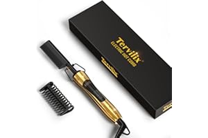 Terviiix Pettine Lisciante Antiscottatura con Denti Infusi di Cheratina e Olio di Argan, Pettine Elettrico per Parrucche, Afro Capelli e Barba, Temperature Regolabili, Spegnimento Automatico