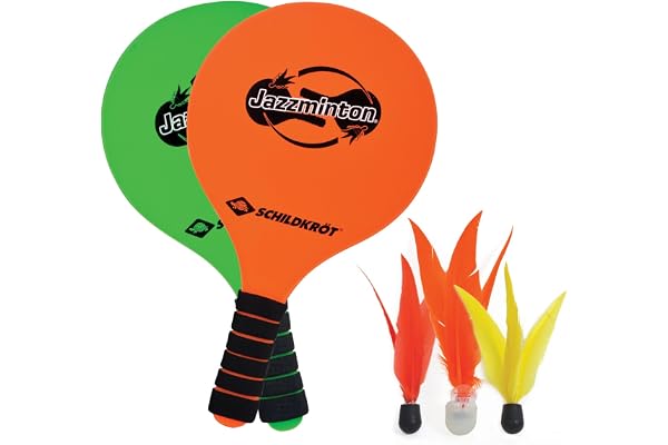 Schildkröt Jazzminton Set, 2 Raquettes, 3 Birdies, Balle LED pour Jouer pour la Nuit, Set de Raquettes de Plage, Très Amusant