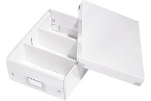 Leitz, Boîte à Compartiments Click et Store A4, Petit Format, Rangement Flexible 2-3 Compartiments, Superposable, Finition PP, Maison Bureau, Blanc WOW, 60570001