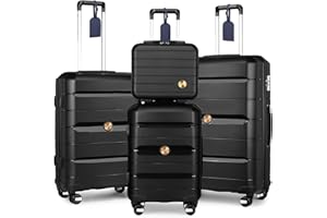Sea choice Kofferset 4tlg Handgepäck Trolley Koffer mit Beautycase Hartschalen Polypropylene Reisekoffer TSA Schloss 4 Doppel-Rollen S-M-L-XL