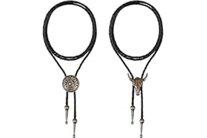 JOOTUEPOCravate en Cuir Cravate Crâne de Vache Collier, Lot de 2 cravates bolo, Costume de cowboy pour homme, en cuir vintage/fait main, pour accessoires de Costume d'Halloween/Chemise de cowboy