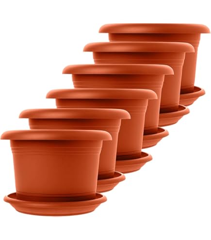 2friends Ele Lot De 6 Pots De Fleurs Ronds En Terre Cuite De 30 Cm De Diamètre Avec Soucoupe, Pot De Fleurs Rond Avec Trous, Modèle : Ele