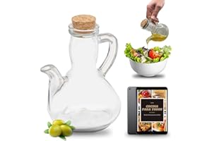 CAVECA Aceitera de Cristal Antigoteo para Cocina de 300ml y Tapón de Corcho + REGALO, Aceitera Tradicional de Vidrio 100% Reciclado y Fabricada en España, Dispensador de Aceite Cocina, Botella Cristal