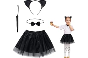 Fennoral 4pz Set Costume Animali Bambina Costumi Animali Bambini Costume per Travestimento da Animale-Fascia Papillon Coda Tutù Tulle-per Carnevale Halloween Imitazione Cosplay Festa Regalo