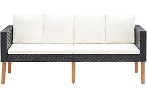 Tidyard Sofá de Jardín 2 plazas con Cojines Sofá Exterior de Jardin Fácil de Limpiar Ratán Sintético Negro 165 x 67 x 60 cm