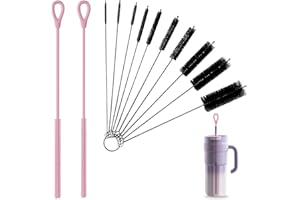 CISYIA 2 Stück Silikon Strohhalm Bürste 6mm+9mm Wiederverwendbare Strohhalmbürsten für Glas Strohhalm, Biegbare Strohhalmbürste mit Klein Reinigungsbürste für Pipetten Reagenzgläser Trichter (Rosa)