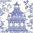 Caspari Chinoiserie Toile Pagoda Blue Cocktail or Tea Napkins Paper 25 cm Square 20 in Pack