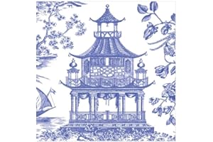 Chinoiserie Toile Pagoda Azul Caspari Servilletas de cóctel o té 25 cm Cuadrado 20 in Pack