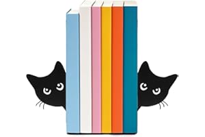 TMZELOA Fermalibri Hidden Cat Colore Nero Supporto da Scaffale, Coppie Ferma Libri per Libreria, Supporto per Libri Simpatico in Metallo Fermalibr in Metallo Porta Libri Reggilibri per Scuola Casa