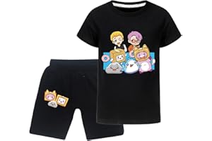 TONGQUD Lankybox Boys' Shorts Cotton Casual Comfort Shorts for Boys Casual Summer Cool Kids Sports Pants and Top Tee