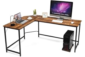 COSTWAY Escritorio de Esquina Gaming, Mesa de Ordenador en Forma de L, Estación de Trabajo con Soporte para Hogar Oficina, 168 x 125 x 74 cm(Marrón)