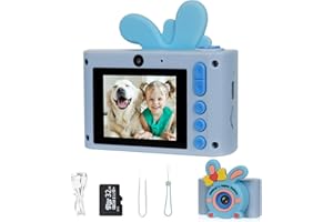 GOOPOOL Kinderkamera Digitalkamera,Kinder Kamera 1080P 2,0-Zoll-Bildschirm,Kamera Kinder mit 32GB SD-Karte Selfie Digitalkamera,Anti-Drop Fotoapparat Kinder für Geburtstagsgeschenk Weihnachten Spielzeug Blau