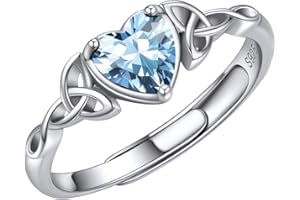 ChicSilver Heart Birthstone Celtic Knot Ring for Women 925 Sterling Silver Adjustable Ring Minimalist Jewelry(with Gift Box)