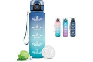 Trinkflasche Kinder, Wasserflasche 500ml, Auslaufsicher, Trinkflasche Kohlensäure Geeignet, mit Zeitmarkierung, Leicht zu Reinigen, mit Uhrzeit, Water Bottle für Schule, Camping, Fitness, Outdoor