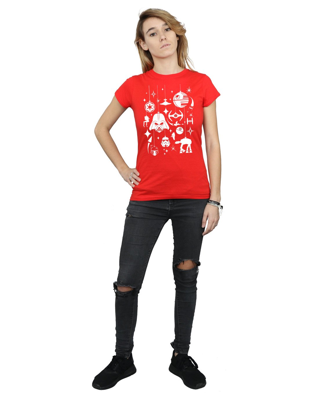 Star-Wars-Damen-Christmas-Decorations-T-Shirt-Small-Rot