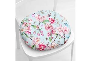Hiseng Cojín de Silla Tatami Cojines para Asiento, Espesar Suave Cojín, Flor Patrón Redonda Cojin para Sofá, Colchoneta para Cocina Jardín Oficina en Casa,40x40cm (Flor Azul)
