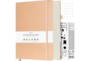 OFFIGIFT Carnet à pois A4, 312 pages numérotées, couverture rigide, 100 g/m², papier sans bavure avec pages d'index, journal à pois pour bullet journal, 21,6 x 28,3 cm, rose