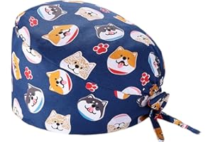 Tomedeks Medical Scrub Cap - Adjustable Cotton Bouffant Turban Hat With Button Closure - Printed Tie Back Head Cover for Women Men (Puppy/A)