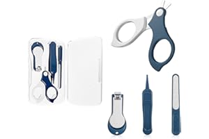 luoshaPUCY 4 en 1 Bebé Cortauñas Conjunto, Juego de Cortaúñas para Bebé, Juego de Pedicura para Bebé con Caja, Kit de Manicura para Bebés(Azul)