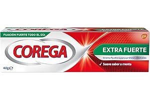 Corega Extra Fuerte, Crema Fijadora Para Prótesis Dentales, Fijación Fuerte, Sabor a Menta, Sin Zinc, 40 g