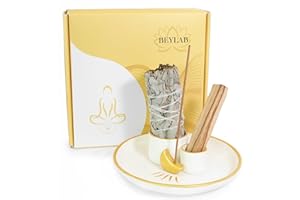 ‎BEYLAB BEYLAB 4 in 1 Moon Design Räucherstäbchenhalter Keramik Räucherschale für jedes Räucherwerk, Räucherstäbchen, Palo Santo Halter, Weißer Salbei, Räucherkegel, Kerzen - Moon