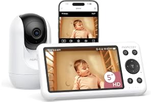 Momcozy BM04 babymonitor med kamera-app, 5-tums WLAN-video babymonitor med kamera och ljud, 4 × zoom, rörelse och vindetektering, säkert staket, klar mörkerseende, 2-vägs samtal, foto och