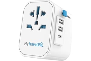 Worldwide Travel Adapter with USB-C | The Safest All In One Travel Adaptor | MyTravelPal® Pro Grounded Universal Travel Adapter Worldwide | Earthed International World Charger Travel Plug Adapter