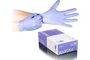 HANSKA Lot de 100 gants jetables nitrile Violet – sans poudre – jetables – ambidextres – non stériles – Base en caoutchouc – Convient pour les domaines médicaux, la manipulation des aliments (100, M)