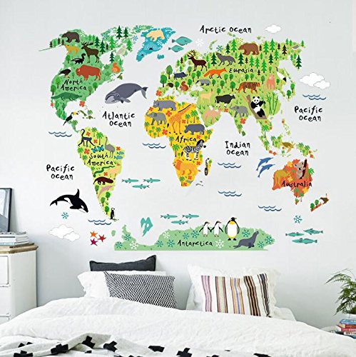HALLOBO® XXL Wandtattoo Weltkarte Kids Tier Fisch Wandaufkleber Wandsticker Kinderzimmer Kinder baby - 3