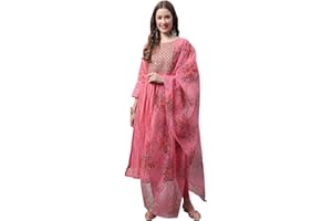 VredeVogel Damen Chanderi Modal Butti Kurta mit dehnbaren Leggings & Organza Dupatta Set