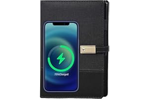 Leicke Cuaderno multifuncional con cargador inalámbrico, banco de energía digital Qi integrado, agenda A5 rellenable, cuaderno inteligente con disco flash USB