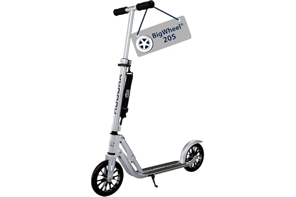 HUDORA BigWheel 205 Scooter - Argent - Trottinette Stable en Aluminium - Réglable en Hauteur & Pliable avec béquille - Trottinette Sportive pour Enfants & Adultes jusqu'à 100kg