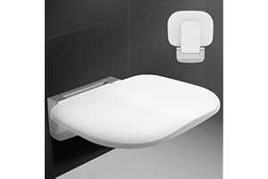LIROPAU Sgabello Doccia Pieghevole a Muro, 35x32.8cm Panca per Doccia Pieghevole a Parete, Sedile per Doccia da Parete Ribaltabile, Sedia Da Muro Doccia Per Disabili, Sedia da Doccia Disabili Anziani Bianco
