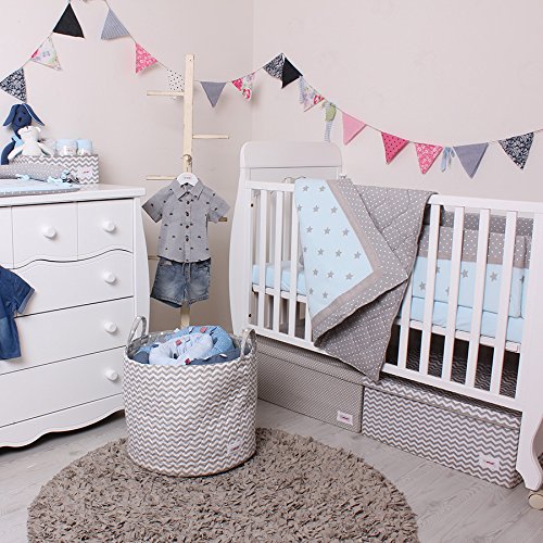 Minene Blue Cot Bedding Bale Set Quilt Cover fitted sheet Pillow Case Grey Star Print