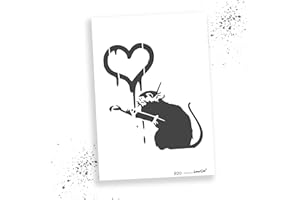 LaserCad Pochoirs BANKSY Streetart (B020, Love Rat, DIN A2) Stencil pour graffiti, aérographe, art, décoration, peinture
