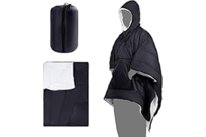 REDCAMP Wearable Camping Blanket, 4-in-1 Waterproof Windproof Thermal Blanket with Kangaroo Pocket & Carry Bag, Portable Insulated Poncho for Outdoor Hiking Stadium, Black