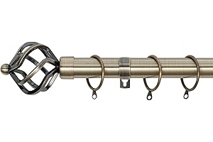 A.Unique Home Twisted Metal Extendable Curtain Pole with Rings and Fittings, In a Variety of Colours and Sizes (25/28mm)(Antique Brass , 180cm - 340cm, 71" to 134" Approx)