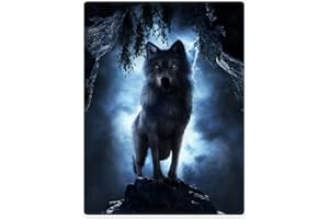 Violetpos 150 x 200 cm, flanelowy koc, miękki koc polarowy, miękki koc do przytulania, miękka narzuta na łóżko, wilk w lesie, błyskawica