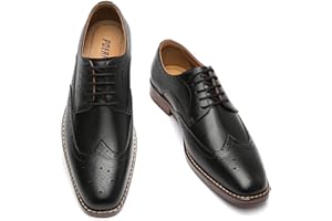 Poerkan Men's Oxford & Derby Formal Dress Shoes: Lace - up Leather Classics in Black and Brown with Patent Brogue Details