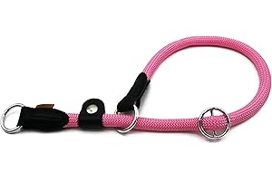 Aiminto Braided Rope Collar, Training Dog Collar, Round Martingale Collar, Slip Collar with Adjustable stopper and Slidable Stop Ring - Ideal for Large Dogs (L(1/2") - 20" Long, Pink)