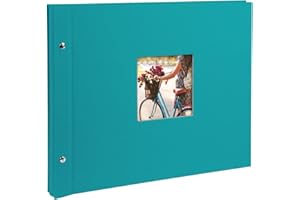 goldbuch 28893 Schraubalbum mit Fensterausschnitt, Bella Vista, 39 x 31 cm, Fotoalbum mit 40 weiße Seiten mit Pergamin-Trennblättern, Album erweiterbar, Fotobuch aus Leinen, Türkis