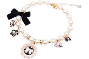 HACRAHO Collier de perles pour chien, 1 collier de perles réglable en cristal avec joli pendentif et nœud pour chiens, chats, chiots, chatons, taille L