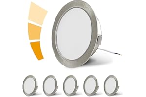 KYOTECH Set de 6 luminaires pour meuble LED Dimmable 230V, 4W LED IP44 G4 15mm spots encastrables pour meuble plat, 4000K blanc naturel, hotte de cuisine, spot encastrable salle de bain (Nickel Brossé)
