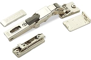 2 x Salice Universalscharnier für Glastür oder Spiegeltür 110° inkl. Linear-Montageplatte Höhe 3 mm mit Euroschrauben, Exzenterverstellung, Möbelscharniere mit Abdeckkappen